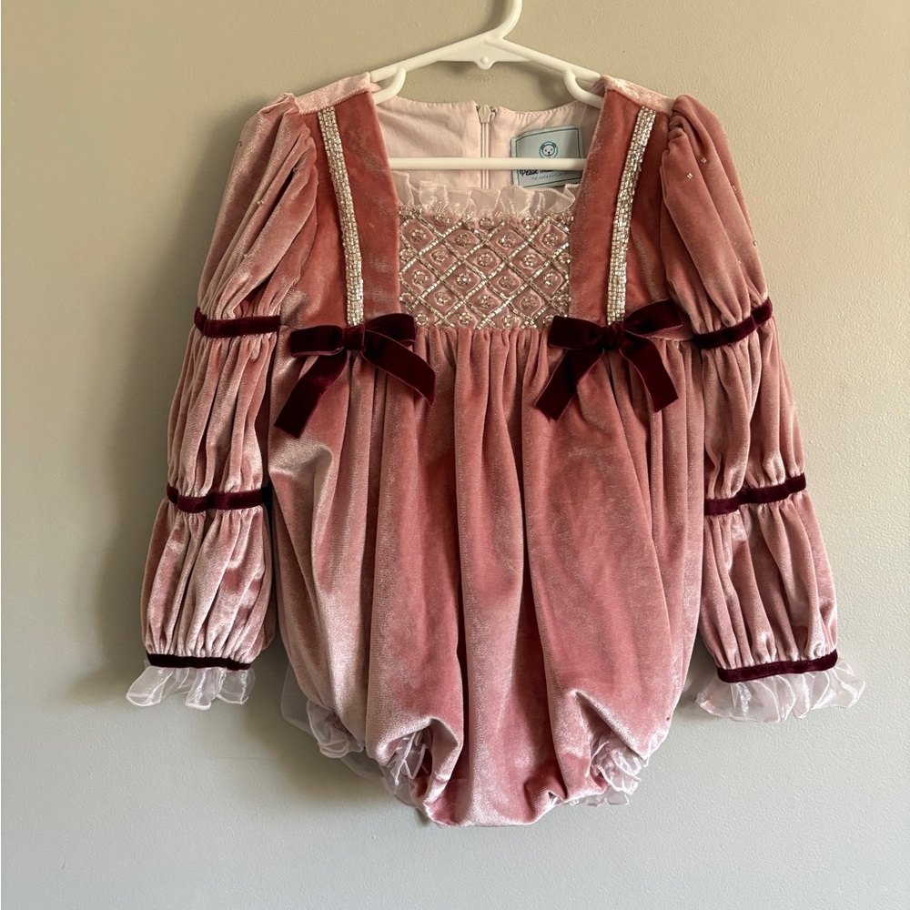 Petite Maison Kids Velvet Juliette Romper 2T Beaded Embellished Luxury Feminine